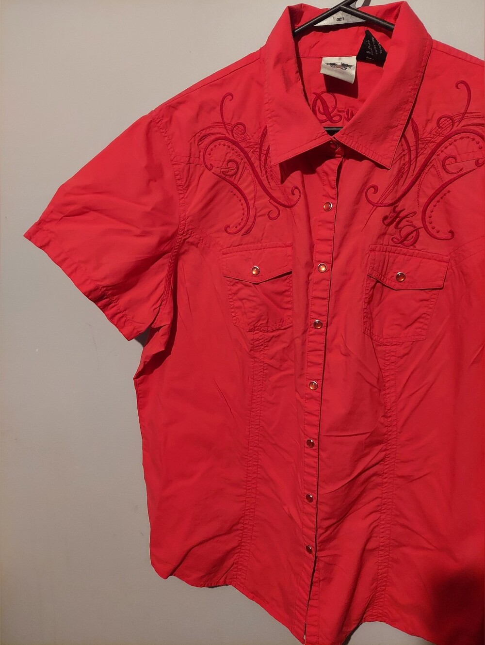 Y2K Harley-Davidson Shirt Womens Size 1W Red Cotton Snap Front Embroidered Logo